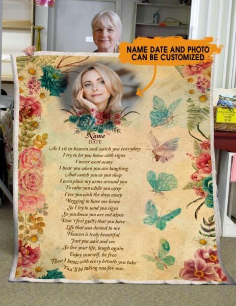 Custom Memorial Blanket With Picture For Loss As I Sit In Heaven Butterfly Signs Blanket Yellow M270