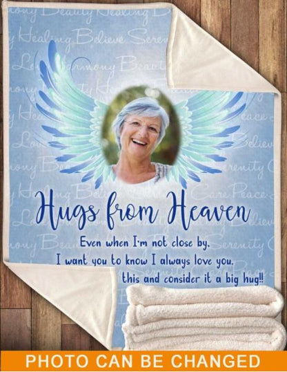 Custom Memorial BlanketFor Lost Loved Ones Hugs From Heaven Wings Blanket Blue M66