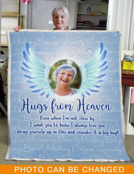 Custom Memorial BlanketFor Lost Loved Ones Hugs From Heaven Wings Blanket Blue M66