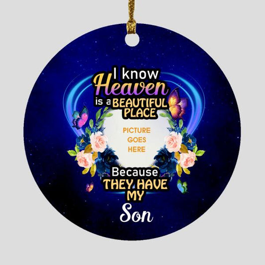 Custom Christmas Memorial Ornament For Loss Of Someone I Know Heaven Is A Beautiful Place Memorial Ornament Blue M328