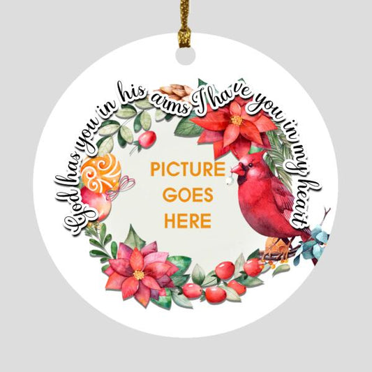 Custom Christmas Memorial Ornament For Loss Of Mom Dad God Has You In His Arms Memorial Ornament White M315