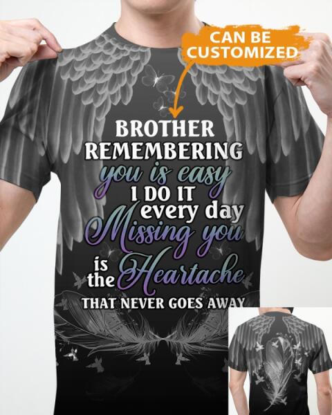 Personalized Memorial Shirt Remembering You Is Easy I Do It Everyday For Mom, Dad, Grandpa, Son, Daughter Custom Memorial Gift Black M361B