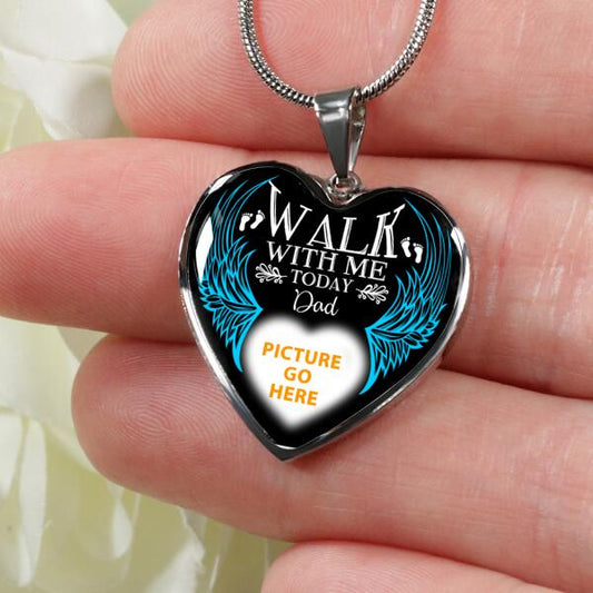 Personalized Memorial Heart Necklace Walk With Me Today For Mom Dad Grandma Daughter Son Custom Memorial Gift M151