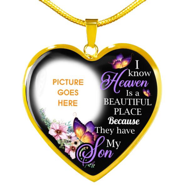 Personalized Memorial Heart Necklace Memorial I Know Heaven Is A Beautiful For Son Custom Memorial Gift M286