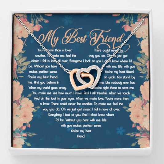 Couple Interlocking Heart Necklace Message Card My Best Friend Gift For Wife Girlfriend Family Gift F26