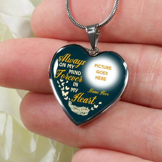 Personalized Memorial Heart Necklace Always On My Mind For Mom Dad Grandma Daughter Son Custom Memorial Gift M389