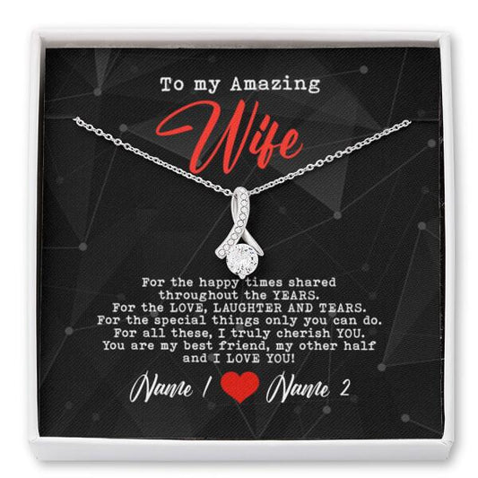 Personalized Family Wife Alluring Beauty Necklace Message Card To My Amazing Wife I Love You Gift For Wife Custom Family Gift F40