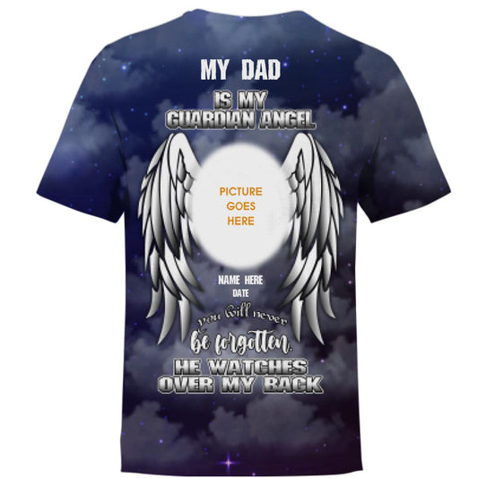 Unifinz Personalized Memorial Shirt My Dad Is My Guardian Angel Night Sky For Dad Custom Memorial Gift M167