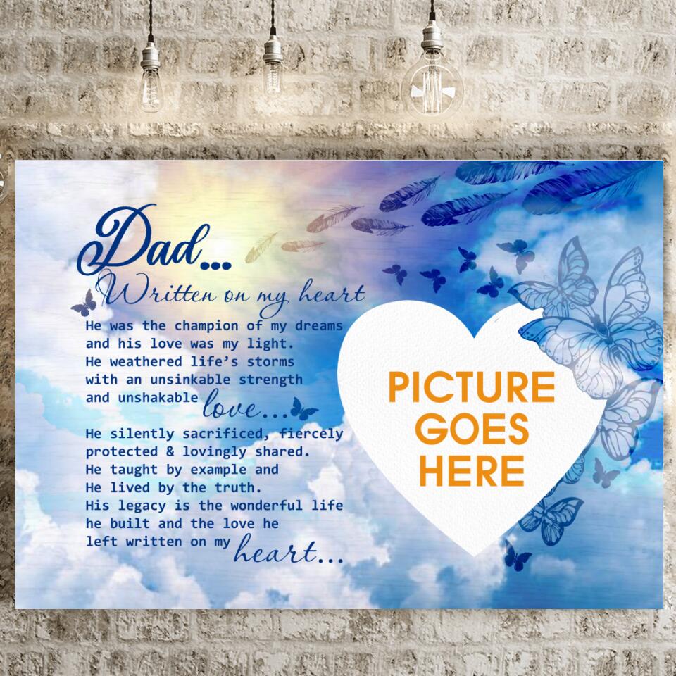 Personalized Memorial Landscape Canvas Dad Written On My Heart Butterfly For Loss Of Dad Custom Memorial Gift M123