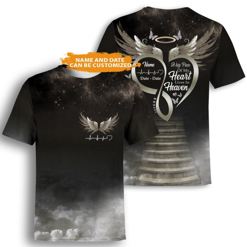 Personalized Memorial Shirt A Piece Of My Heart Lives In Heaven For Dad Mom Family Custom Memorial Gift M606