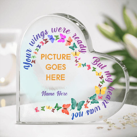 Personalized Memorial Heart Crystal Keepsake Your Wings Were Ready But My Heart Was Not Custom Memorial Gift M613