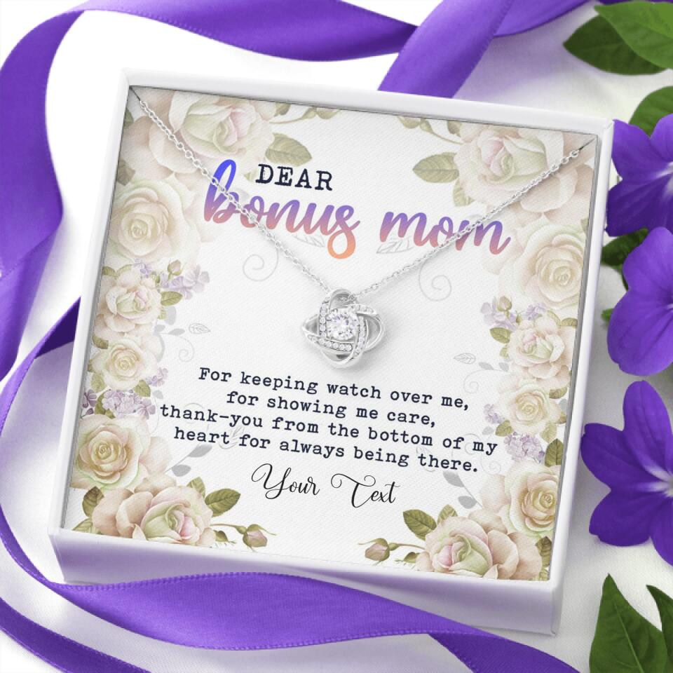 Custom Bonus Mom Love Knot Necklace Dear Bonus Mom For Keeping Watch Necklace Mother's Day Gift F161