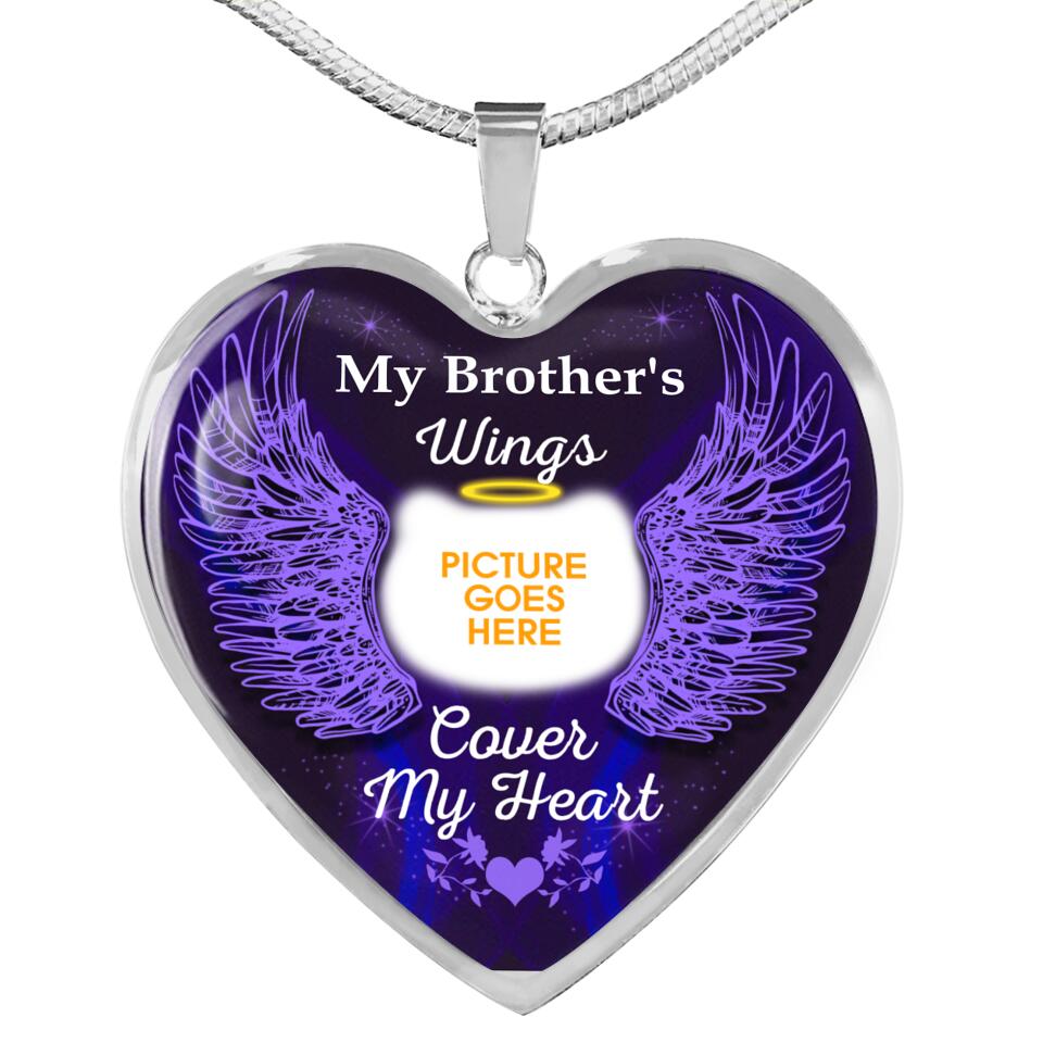 Personalized Memorial Heart Necklace Cover My Heart Wings For Mom Dad Grandma Daughter Son Custom Memorial Gift M168