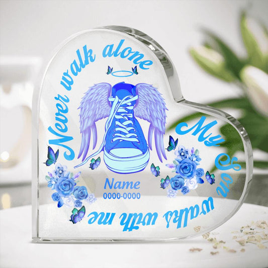 Personalized Memorial Heart Crystal Keepsake Never Walk Alone My Dad Son Mom Daughter Custom Memorial Gift M634
