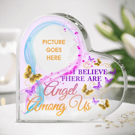 Personalized Memorial Heart Crystal Keepsake I Believe There Are Angel Among Us Custom Memorial Gift M638
