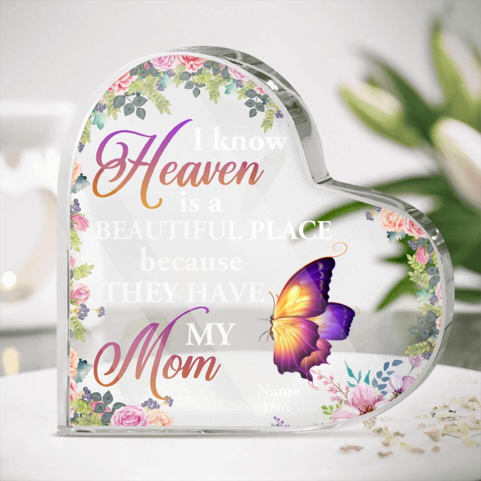 Personalized Memorial Heart Crystal Keepsake I Know Heaven Is A Beautiful Place Custom Memorial Gift M647