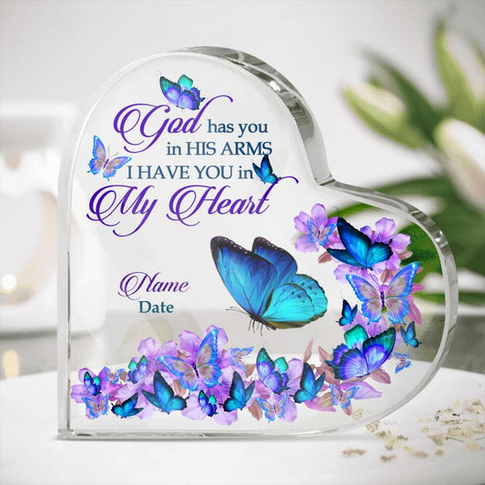 Personalized Memorial Heart Crystal Keepsake God Gas Yoou In His Arms Custom Memorial Gift M666