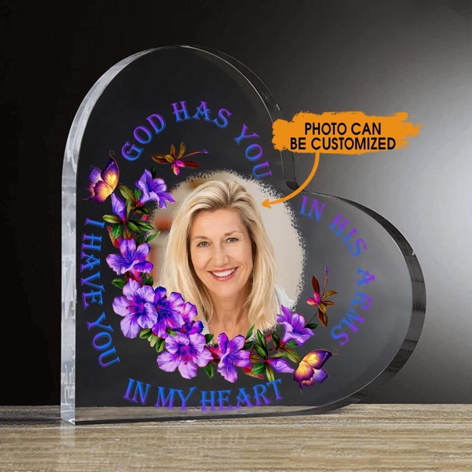 Personalized Memorial Heart Crystal Keepsake God Has You In His Arms Custom Memorial Gift M610A