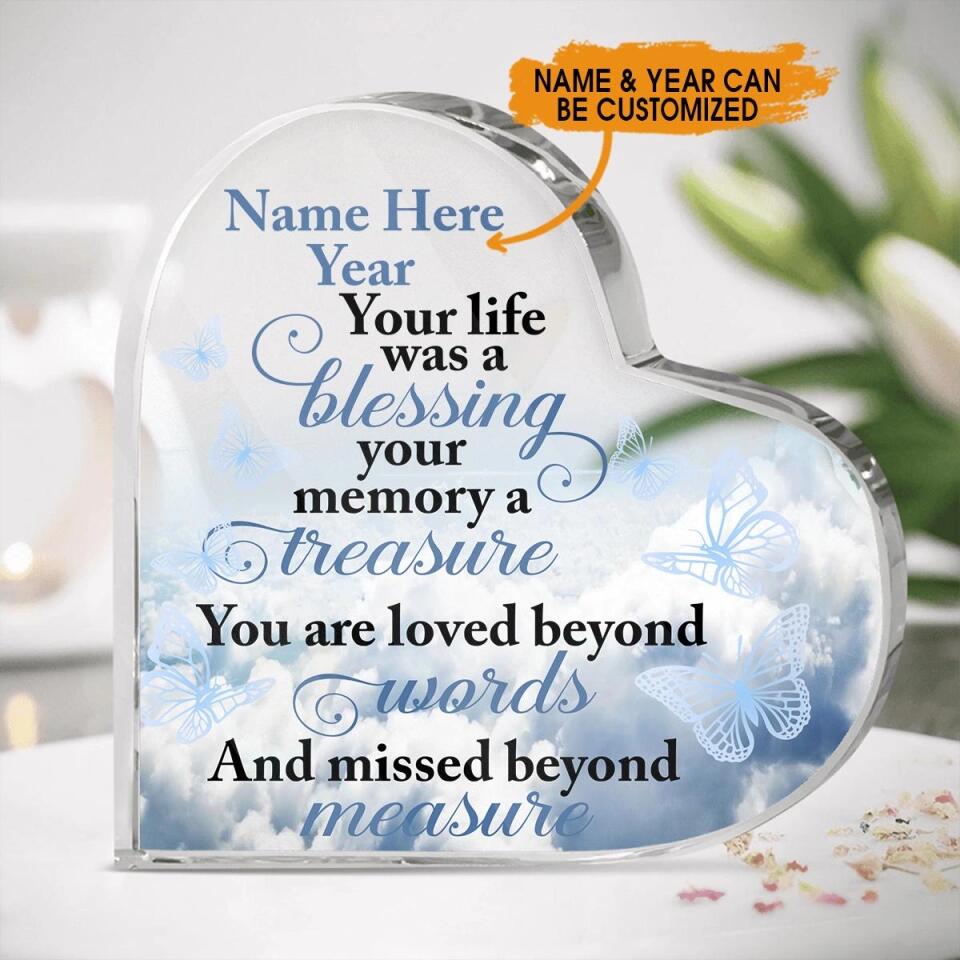 Personalized Memorial Heart Crystal Keepsake Your Life Was A Blessing Custom Memorial Gift M754