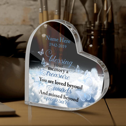 Personalized Memorial Heart Crystal Keepsake Your Life Was A Blessing Custom Memorial Gift M754