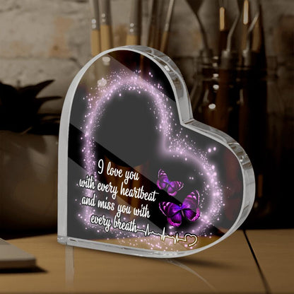 Personalized Memorial Heart Crystal Keepsake I Love You With Every Heartbeat Custom Memorial Gift M769