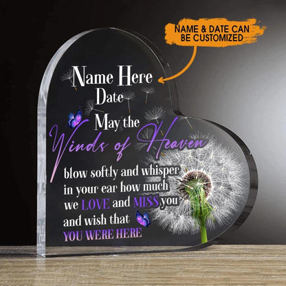 Personalized Memorial Heart Crystal Keepsake May The Winds Of Heaven Custom Memorial Gift M779A