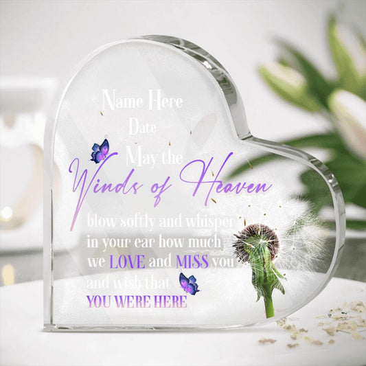 Personalized Memorial Heart Crystal Keepsake May The Winds Of Heaven Custom Memorial Gift M779A