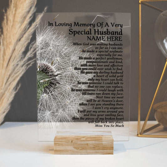Personalized Memorial Rectangle Plaque In Loving Memory Of A Very Special Husband Custom Memorial Gift M794