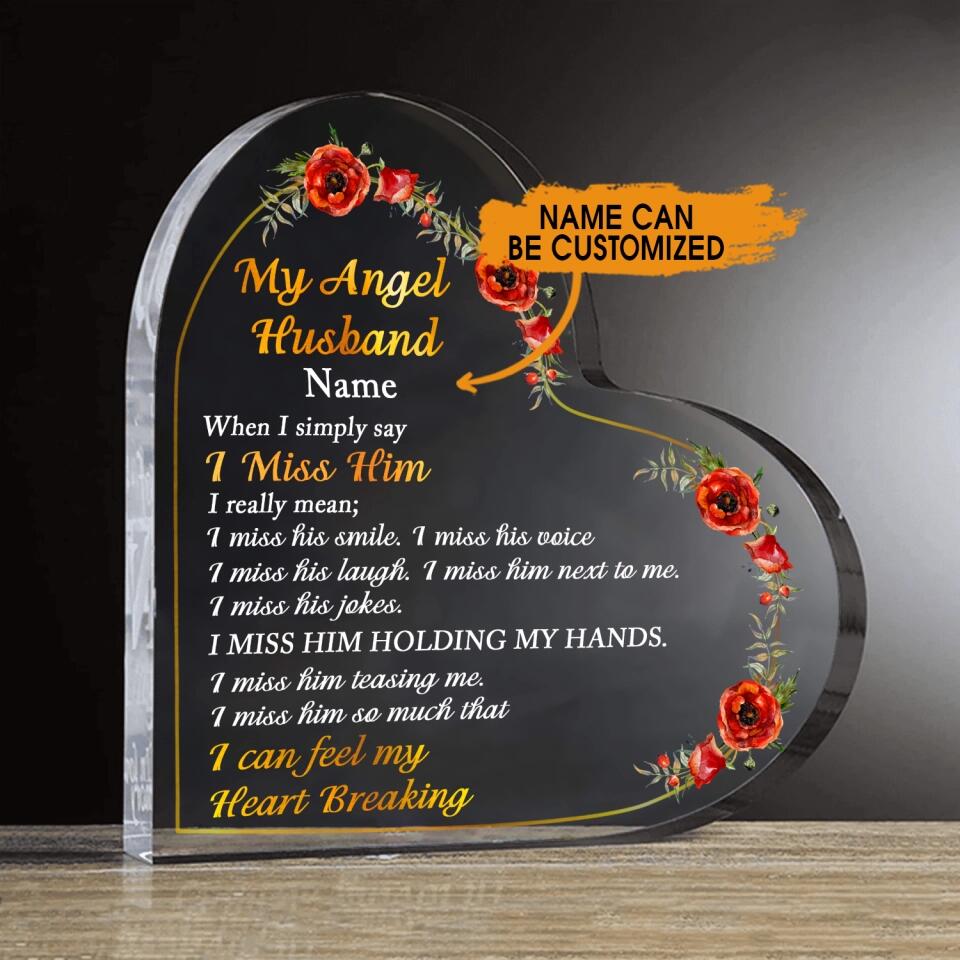 Personalized Memorial Heart Crystal Keepsake My Angel Husband I Miss Him Custom Memorial Gift M823