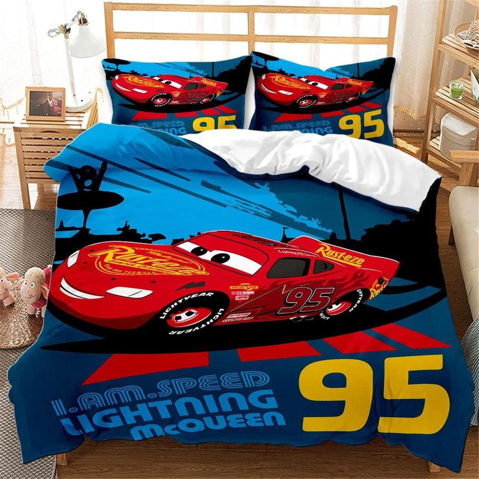 Cars Bedding Set DN I Am Speed Lightning McQueen 95 Duvet Covers Blue Red Unique Gift