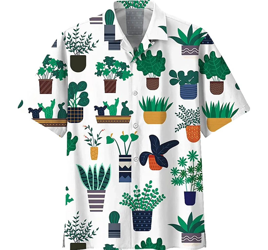 Gardening Hawaii Shirt Gardening Plants Pots Pattern White Aloha Shirt Gardening Shirt
