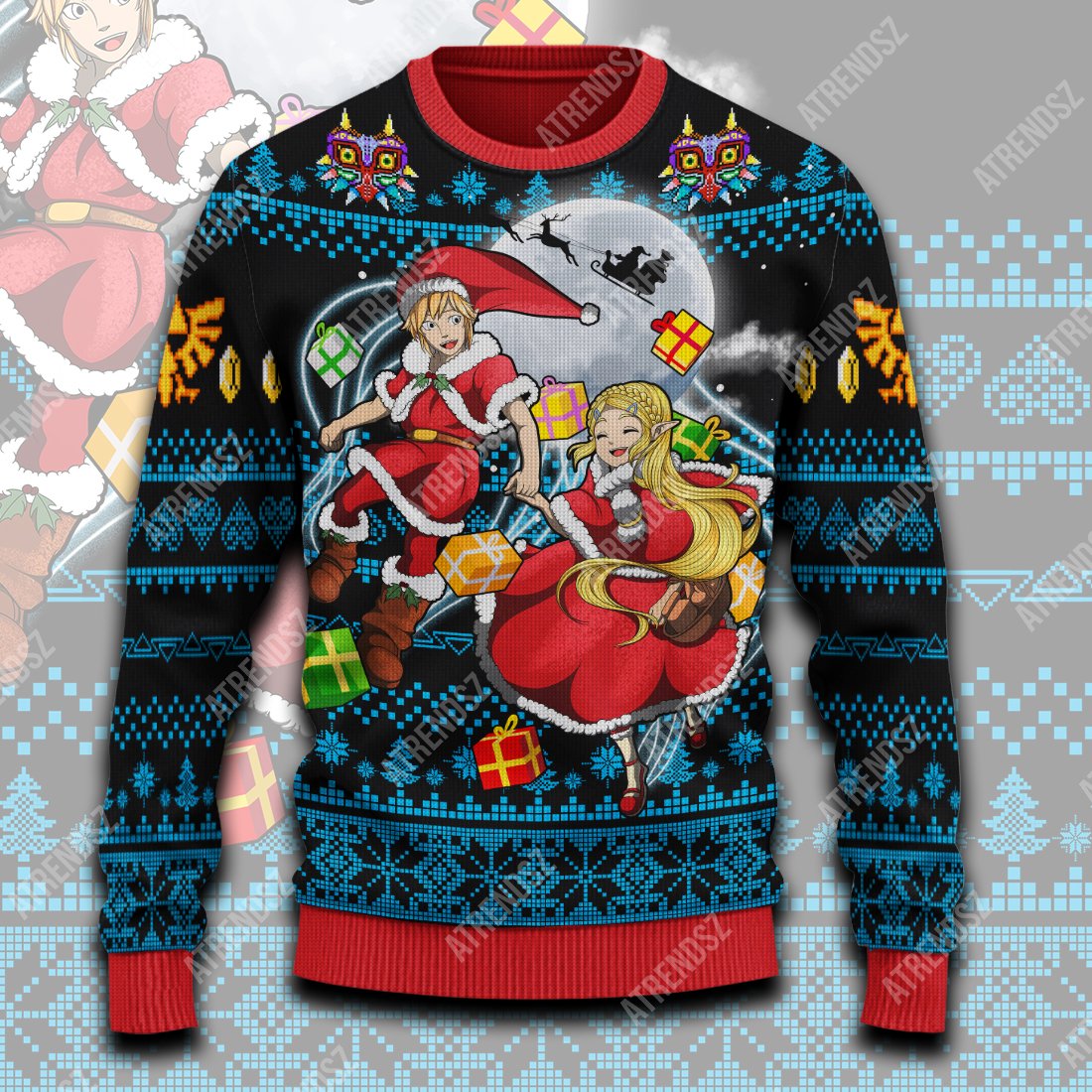 Unifinz Legend Of Zelda Sweater Zelda Link Present Giving Ugly Sweater Black Blue Legend Of Zelda Ugly Sweater