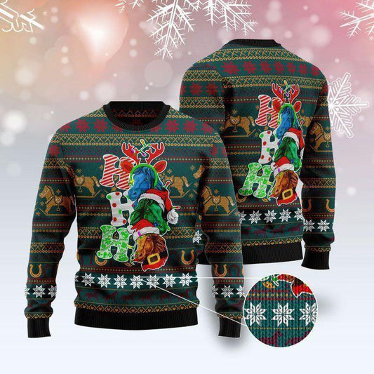 Horse Christmas Ugly Sweater Three Horses Ho Ho Ho Christmas Patterns Green Sweater