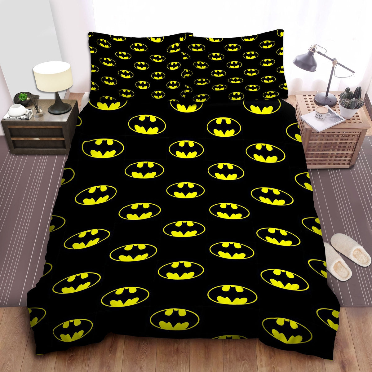 Batman Bedding Set DC Batman The Bat Logo Pattern Duvet Covers Black Yellow Unique Gift
