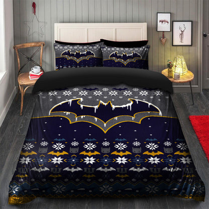 Batman Bedding Set DC Batman Logo Christmas Pattern Duvet Covers Black Blue Unique Gift