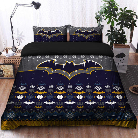 Batman Bedding Set DC Batman Logo Christmas Pattern Duvet Covers Black Blue Unique Gift
