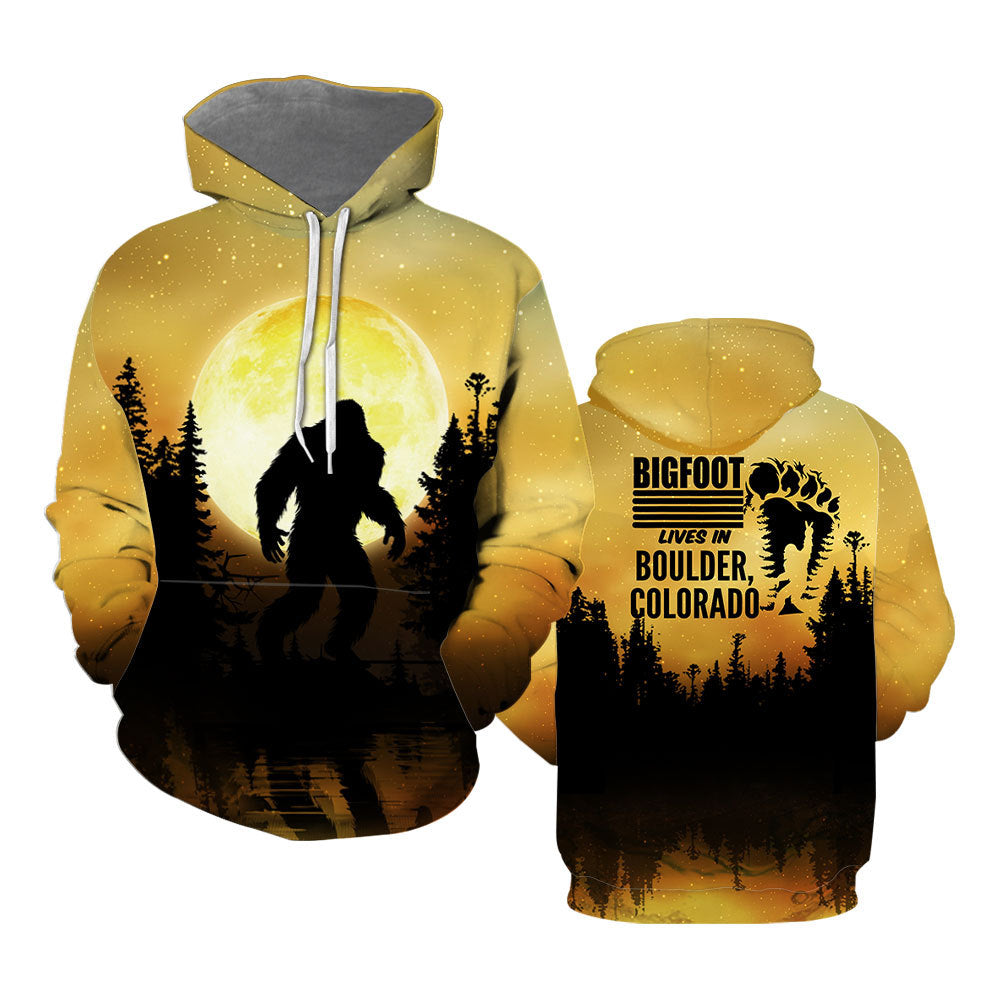 Bigfoot Hoodie Bigfoot Lives In Boulder Colorado Hoodie Yellow Unisex