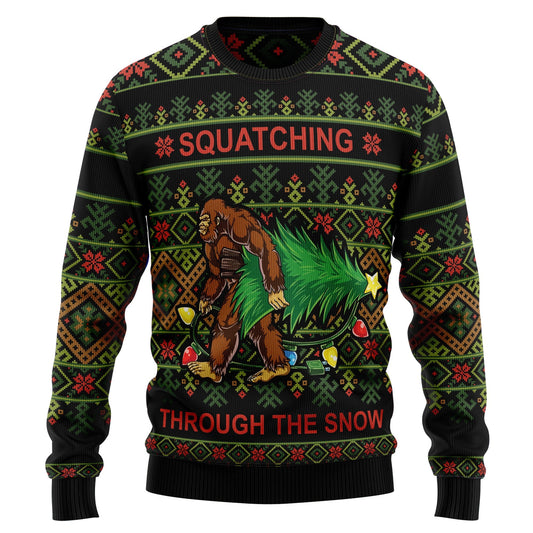 Bigfoot Sweatshirt Squatching Through The Snow Sweatshirt Black Green Unisex