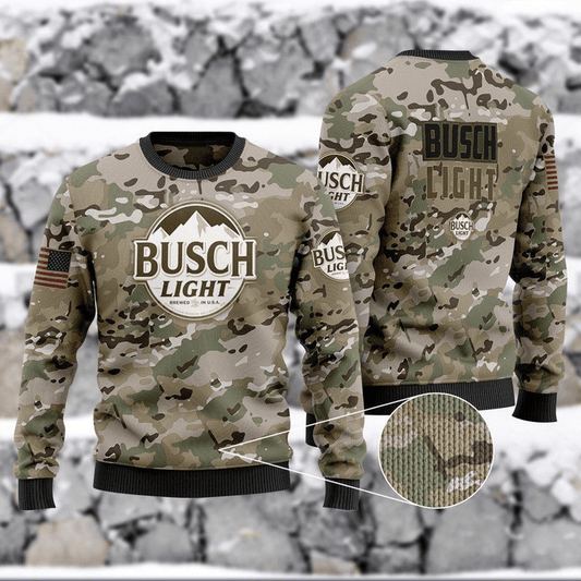 Busch Light Sweatshirt Camouflage Pattern Busch Light Sweatshirt Brown Green Unisex Adults