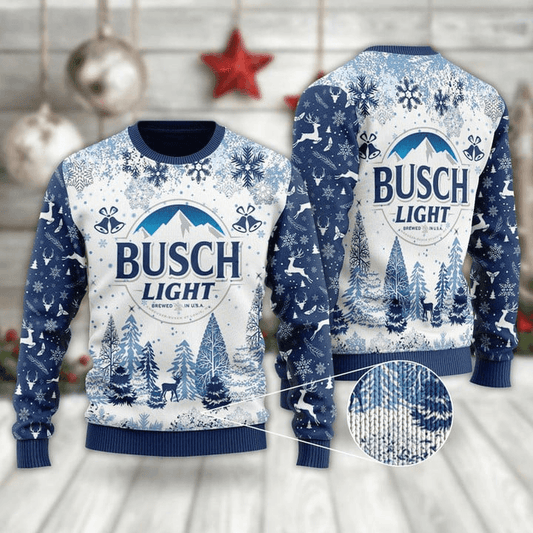 Busch Light Sweatshirt Snow Forest Graphic Busch Light Sweatshirt White Blue Unisex Adults