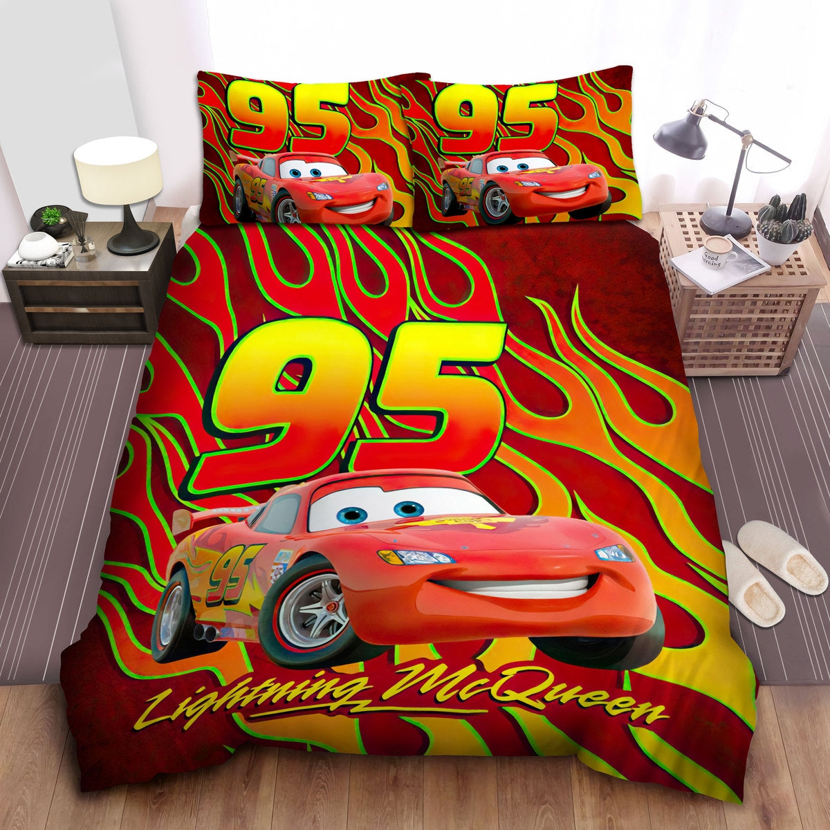 Cars Bedding Set DN Cars Lightning McQueen 95 Burning Fire Duvet Covers Red Unique Gift