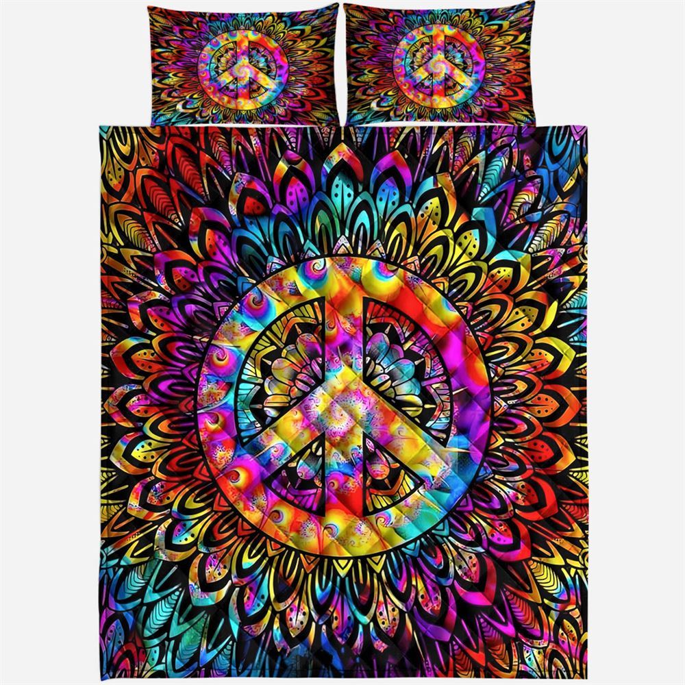 Hippie Bedding Set Peace Sign Sunflower Mandala Duvet Covers Colorful Unique Gift