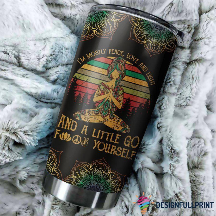 Hippie Tumbler 20 Oz Yoga I'm Mostly Peace Love And Light Mandala Black Tumbler Cup 20 Oz