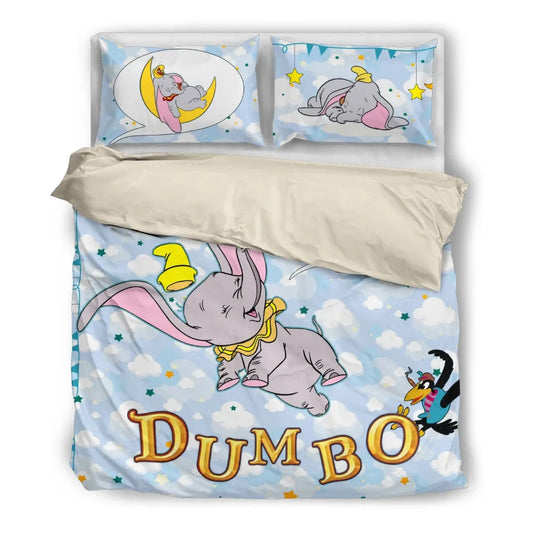 DN Bedding Set Cute Dumbo Elephant Graphic Duvet Covers Blue Unique Gift