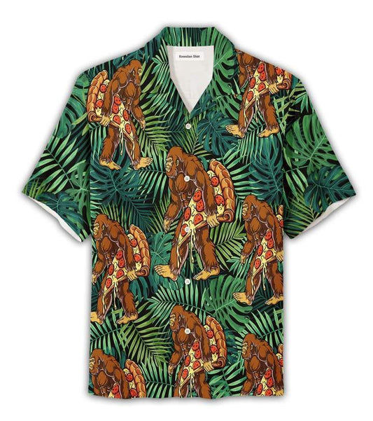 Unifinz Bigfoot Hawaii Shirt Bigfoot Holding Pizza Hawaiian Aloha Shirt Adult Full Print 2022