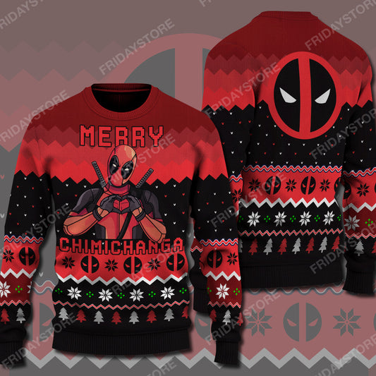 Unifinz MV Ugly Sweater DeadPool Merry Chimichanga Funny Christmas Sweater Cool High Quality Deadpool Sweater 2022