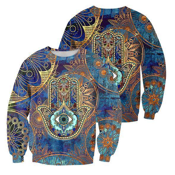Hippie Hoodie The Hand The Eye Mandala Pattern Blue Sweatshirt Hoodie