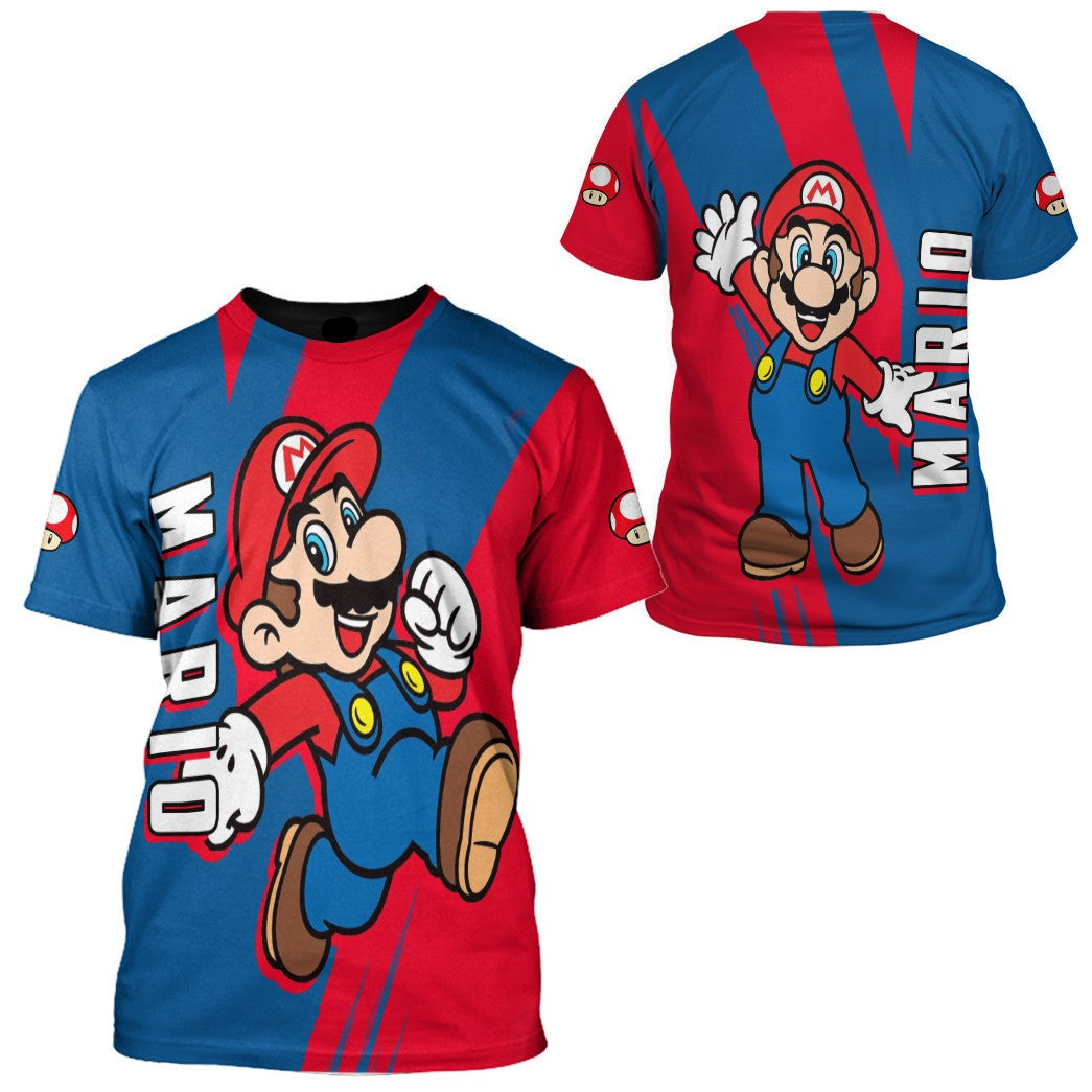 Mario Hoodie Happy Mario Character T-shirt Red Blue Unisex
