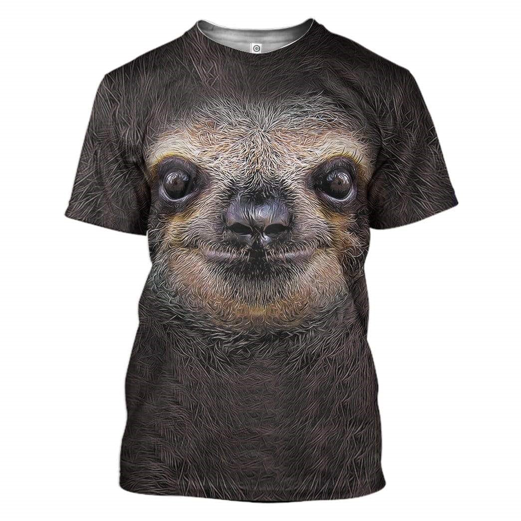 Sloth T-shirt Sloth Face Fur Custome Black T-shirt Hoodie Adult Full Print