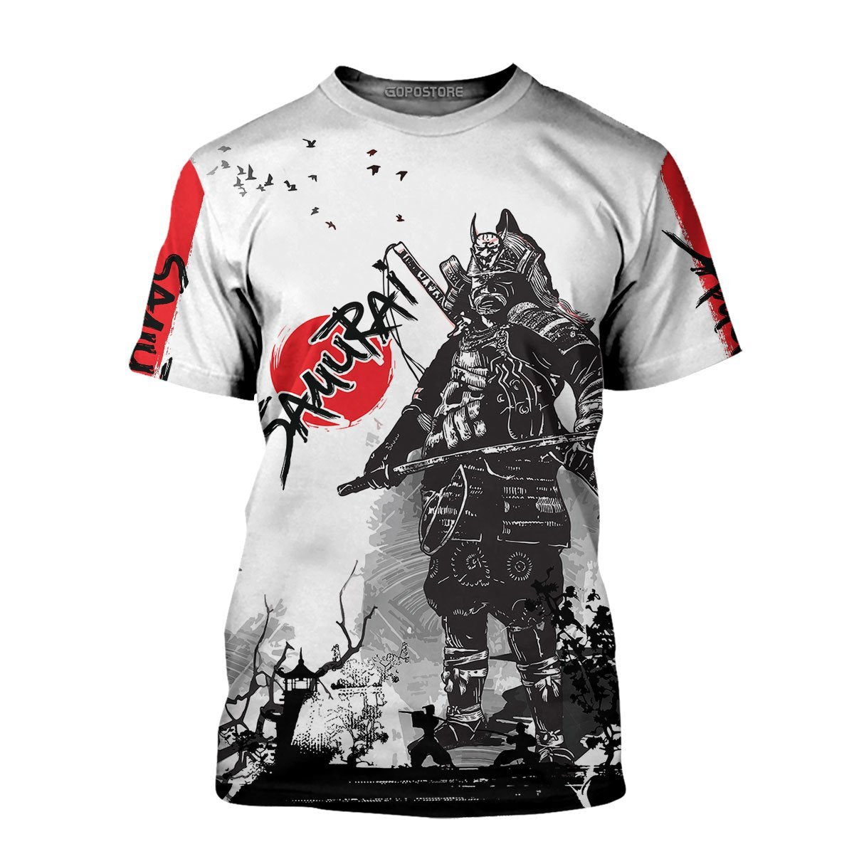 Japan T-shirt Japanese Samurai Art Black White T-shirt Hoodie Adult Full Print